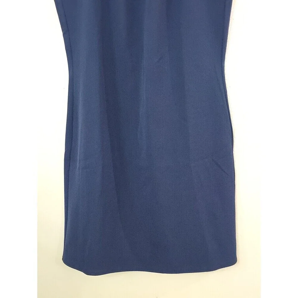STS Sail to Sable Navy Cowl Neck Sheath Dress Medium Sleeveless Back Button New